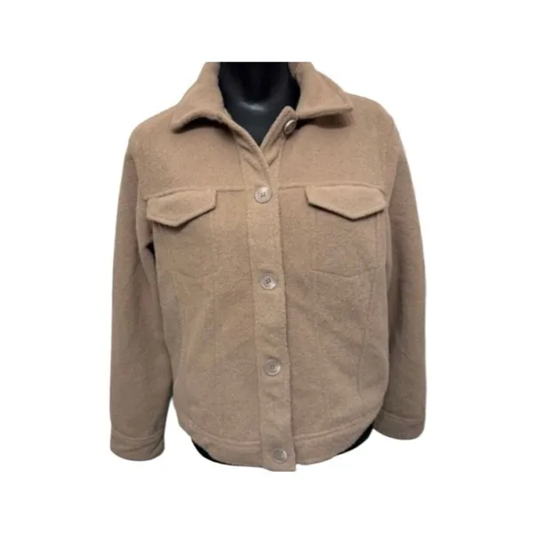 Joie Camel Mocha Moto Teddy Cropped Shacket Medium - Image 2
