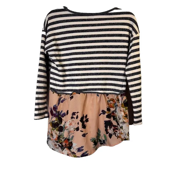 Postage Stamp Anthropologie Striped Floral Mixed Top‎ Sz M Boho USA - Image 2
