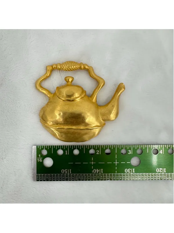 Vintage Teapot Pin Brooch Gold Tone Whimsical Novelty Statement Estate Piece - Image 3