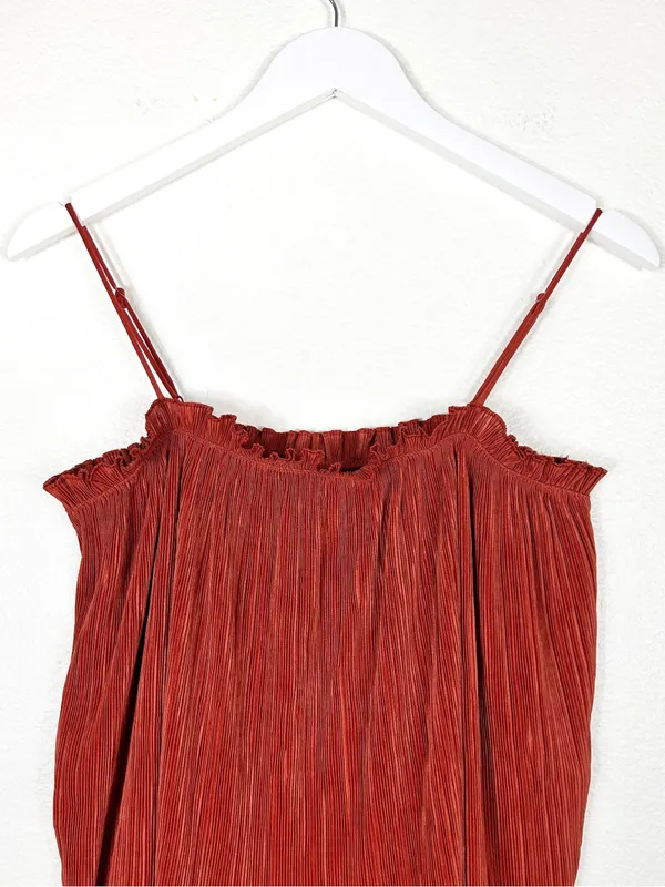 Madewell Pleated Ruffled Nicole Plisse Rust Camisole Swing Top Size S - Image 4