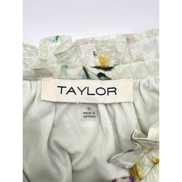 Taylor Floral Tiered Smock Dress Small‎ Cream Yellow Purple Lyocell Coquette NWT - Image 6