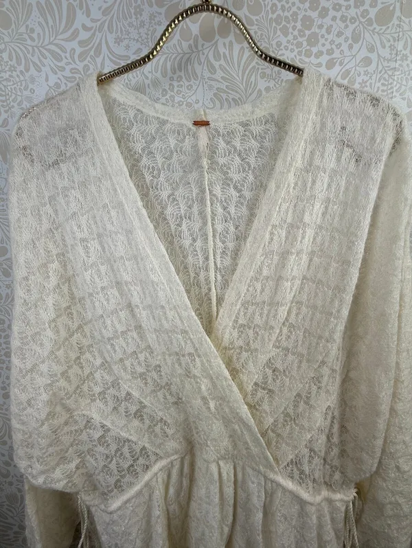 Free People Cream Lace Draped Snug Bug Lightweight Soft Mini Dress - Size - XS - Image 7