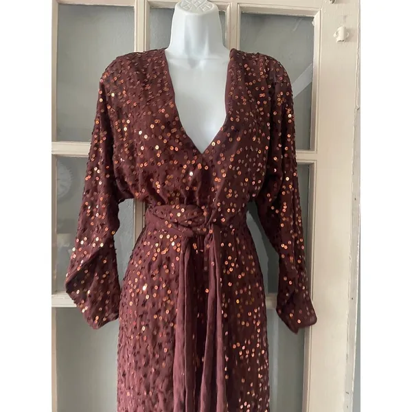 ASOS DESIGN midi dress with batwing sleeve and wrap waist in scatter sequin - Image 7