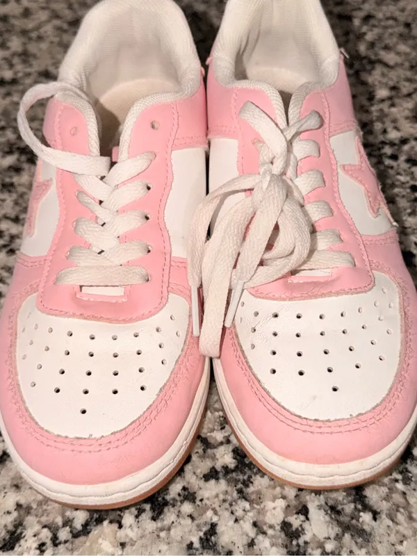 Women’s Pink and White Star Detail Sneakers - Image 2
