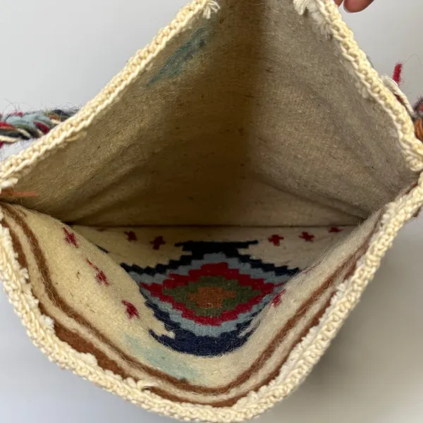 Wool‎ Southwestern Crossbody Bag Geometric Tribal Earth Tones Cream Boho Artisan - Image 3