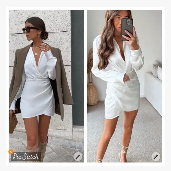 Zara White Satin Effect Draped Shirt Dress - Image 3