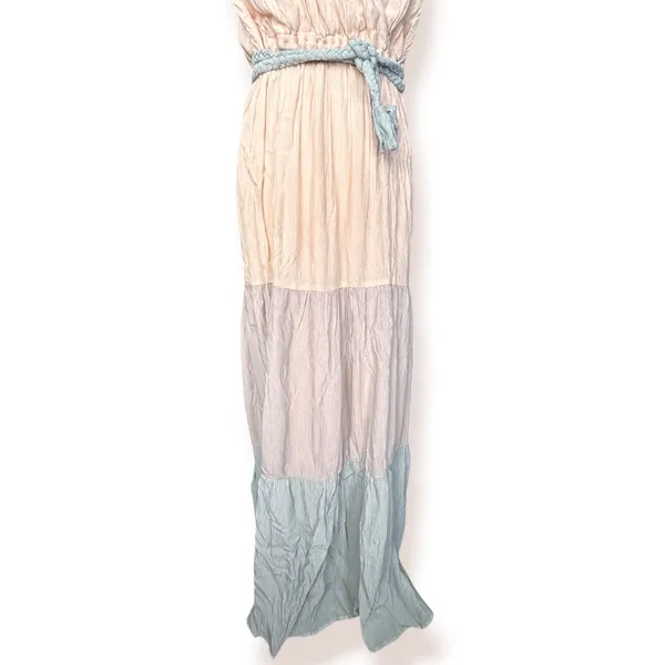 Flying Tomato Maxi Dress Blush Pink Blue Colorblock Crinkle Boho Resort Belted - Image 5