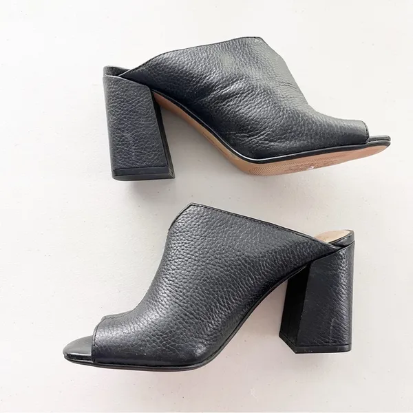 Vince Camuto Black Leather Mule Sandals Block Heel Open Toe Size 6.5 - Image 4
