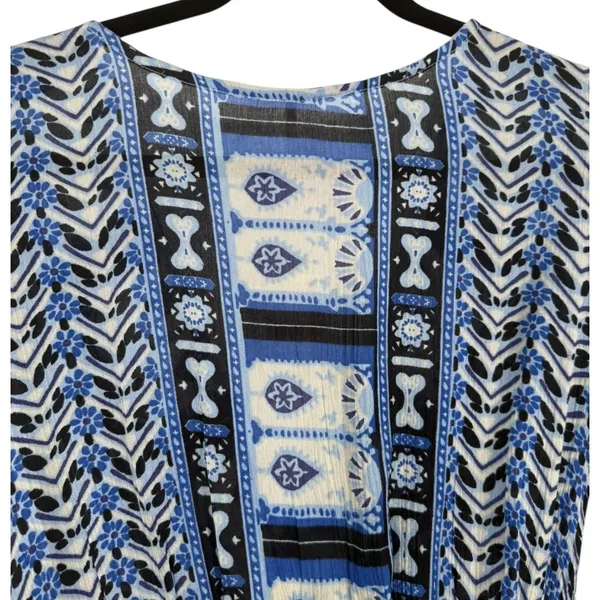NWT Free People Rosalie Blouse Top‎ Indigo Combo Smocked Bell Sleeve Size Small - Image 9