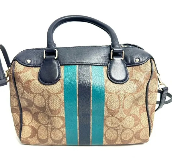 Coach Blue Varsity Stripe Mini Bennet Satchel Bag Purse Crossbody - Image 4