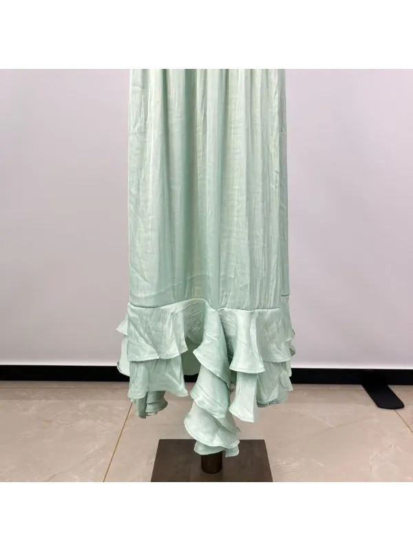 NWOT Farm Rio Tiered Ruffled Sleeveless V-neck Midi Dress Green Sz L - Image 8