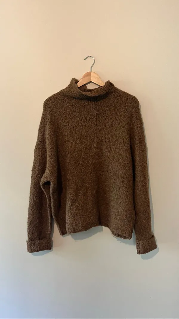 NWT J.Crew Brown Fuzzy Boucle Mock Neck Sweater Size Medium Wool Alpaca - Image 2