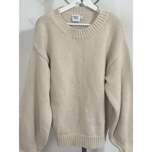 Princess Polly Chunky Knit Sweater Beige Oversized Crewneck Balloon Sleeve S/M - Image 2