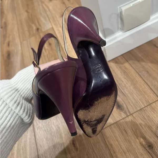 BRUNO MAGLI VINTAGE Italian Leather Designer Purple Slingback Kitten Heels | 7.5 - Image 8