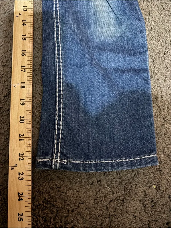 Premier emblished low rise distressed dark wash bootcut denim jeans 3/4 grunge - Image 3