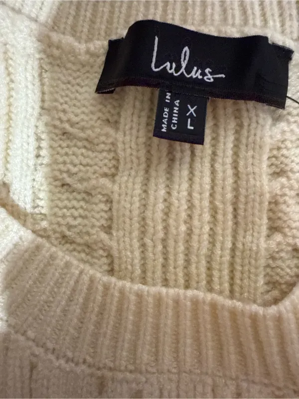 Lulus Ivory Cable Knit Long Sleeve Sweater Size L - Image 5