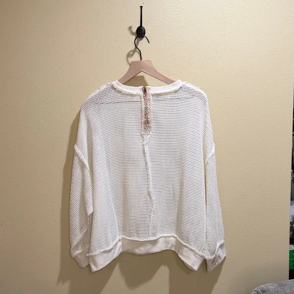 POL size small White Mesh Pullover oversized Sweater with embroidered accents - Image 5
