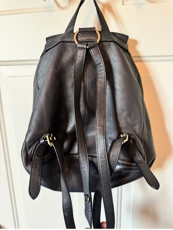 Coach Navy Blue Pebbled Leather Drawstring Billie Backpack with Gold Hardware - Image 7