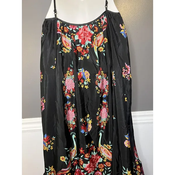 Be Passion Dress Womens Small Black Multicolor Floral Peacock Maxi Boho Sundress - Image 10