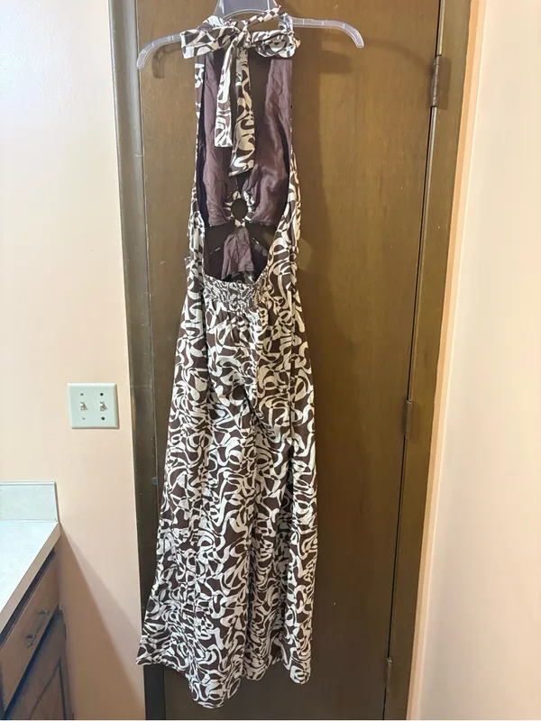 Free People Kira Abstract Cut-Out Brown & White Jumpsuit - Image 7