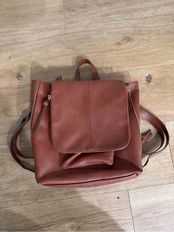 INC International Concepts Brown Faux-Leather Convertible Backpack Tote - Image 3