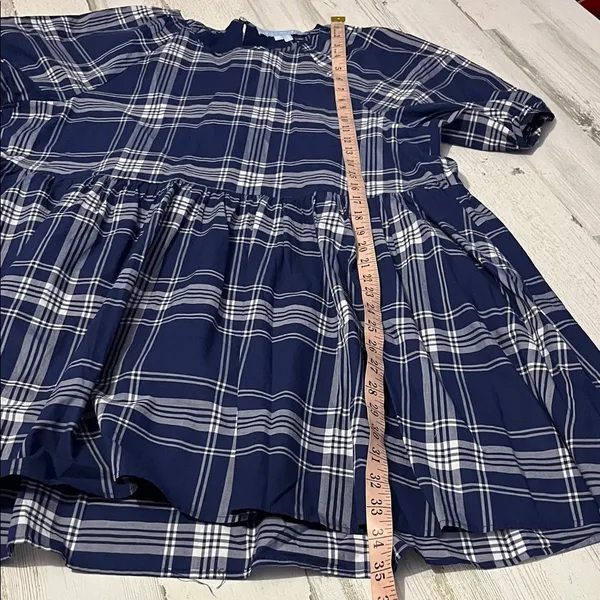 Hill House Norah Nap Navy Plaid Mini Dress Size Medium - Image 8