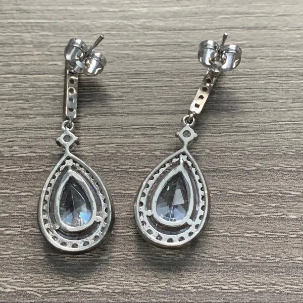 18K Gold Plated CZ Bridal Earrings Bride Drop Cubic Zirconia Wedding Sparkle - Image 4