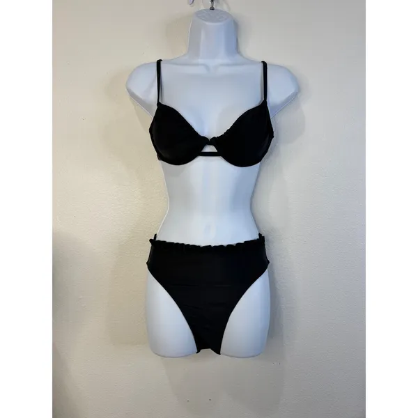 Cupshe Women Black Underwire Ruffle High‎ Waisted Bikini Set XS - Image 2