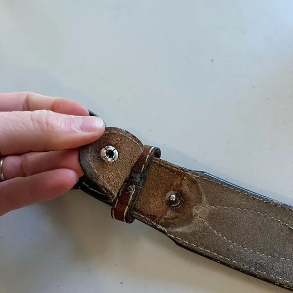 Vintage Distressed Stitched Brown Genuine Leather Eagle Buckle Belt - L - Image 7