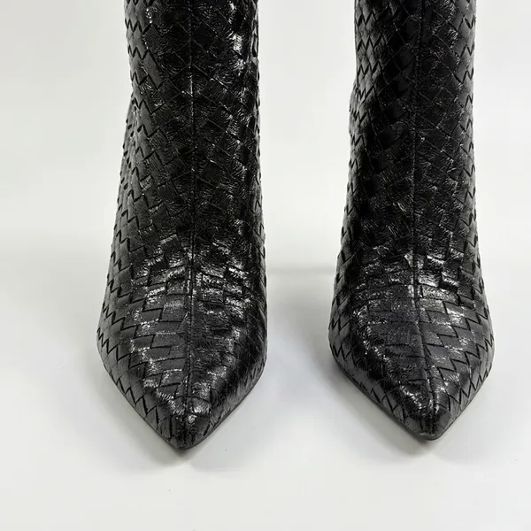 INC International Concepts Size-10M Black Woven High Stiletto Boots Pointed Toe - Image 8