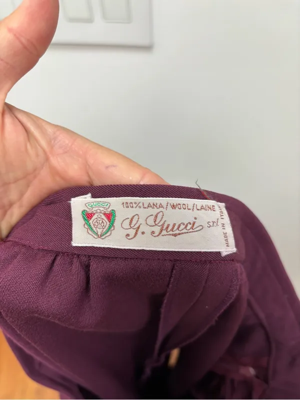 Vintage 1970s Gucci 100% Wool Burgundy A-Line Skirt Made in Italy S - Image 8