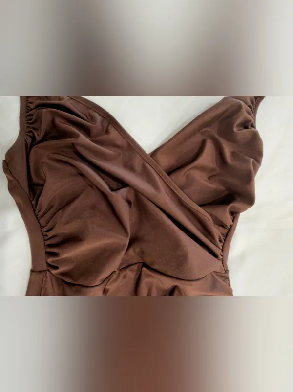 SHEIN Brown Ruched Maxi Dress with Gold Chain Straps - Image 2