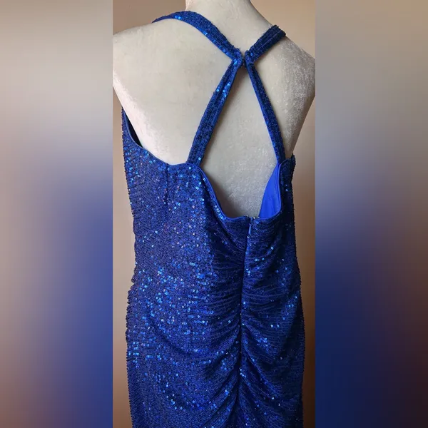 LA FEMME Curve Blue Sequin Formal Thigh‎ Slit Open Back Dress Sz 16 Homecoming - Image 10