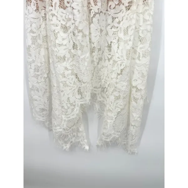 Lulus Midi Dress S White Lace Asymmetrical Hem Bridal Boho Ethereal Romantic - Image 4