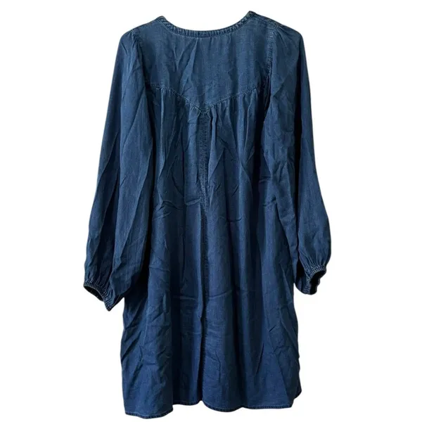 Old Navy Women Medium Dress‎ Blue Chambray Long Sleeve Loose Western Country - Image 2
