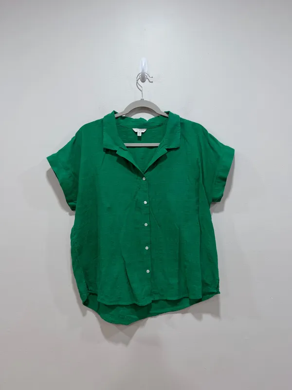 Lucky Brand Green Button Front Blouse Lightweight Textured cotton Top Size - Image 2
