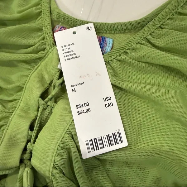 Urban Outfitters NWT Ruched Lace Up Cropped Sheer Tank Top Women’s Medium Green - Image 9