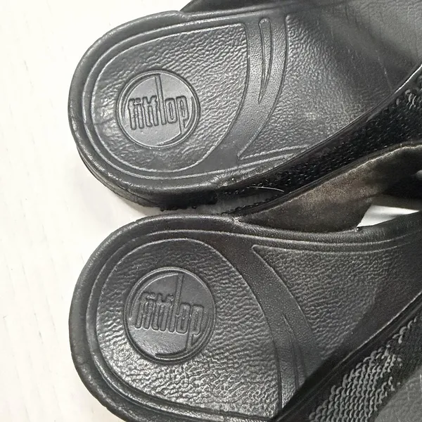 FitFlop Shoes Womens Size 5‎ Black Sequin Thong Flip Flop Wedge Sandals Comfort - Image 3