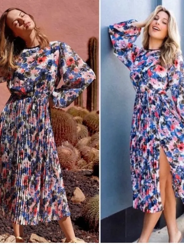 Misa Los Angeles Juliana Pleated Midi Dress In Tie Dye Floral New Size XS - Image 4