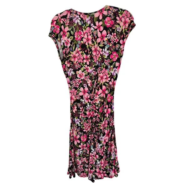 Hale Bob LA Floral Colorful Alessia Jersey Ruched Flounce Dress Size Medium - Image 3