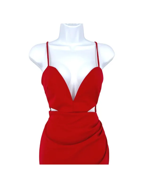 the Vintage Shop Red Plunge Cutout Bodycon Mini Dress Size Small Baddie Clubwear - Image 2