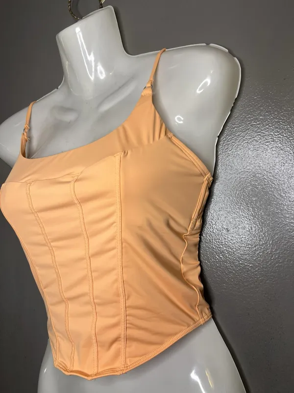 Gilly Hicks Tank Top Womens M Orange Square Neck Corset Cami Stretch Summer - Image 3