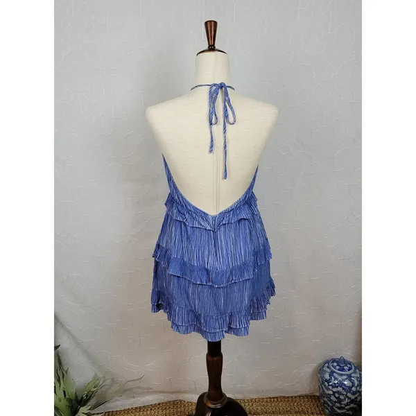 Lulus Womens‎ Downright Darling Dress Medium Blue Halter Open Back Mini Rodeo - Image 8