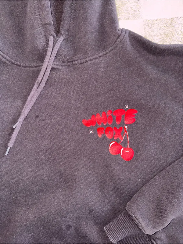 White‎ Fox "Don't Waste Time" Cherry Bomb charcoal hoodie S/M - Image 2