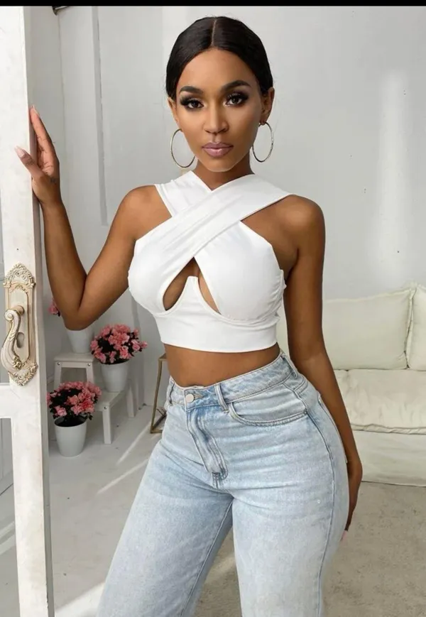 Cross Front Underwire Crop Top White - Image 2