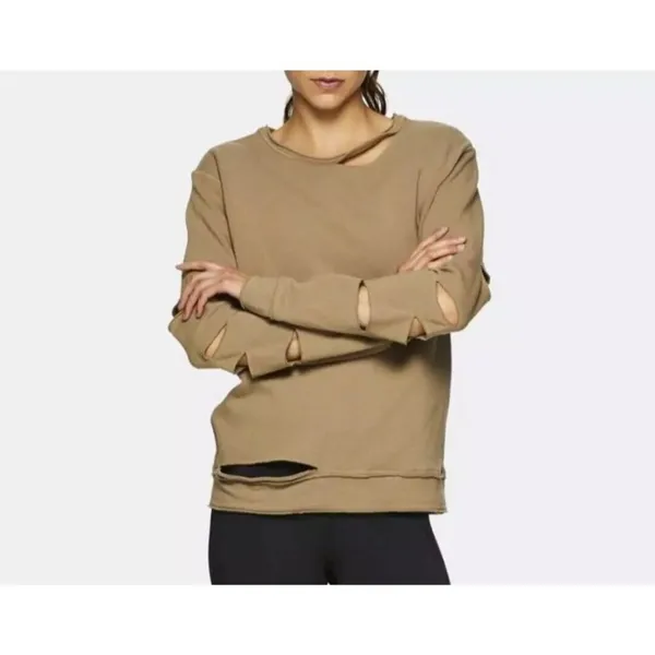 ALALA Cypher Distressed Sweatshirt Small Tan Cutout Pullover Athleisure - Image 11