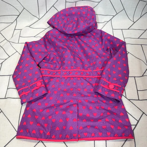 London Fog Trench Coat‎ 6X Purple Red Heart Print Hooded Fleece Lined Jacket - Image 8