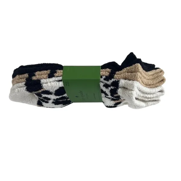 Kate Spade Fuzzy Leopard Low Cut Socks 3-Pair Set –‎ Women's OS – New - Image 2