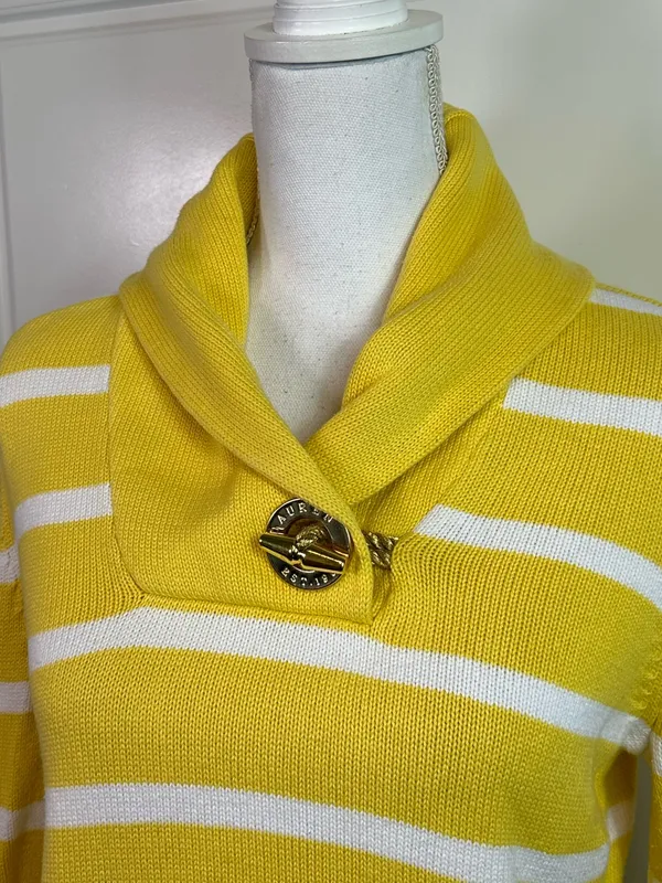 Lauren Ralph Lauren Classic Yellow Striped Nautical Pullover Sweater Size Medium - Image 2