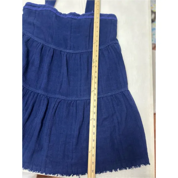 Tommy Bahama Navy Blue Tiered Mini Dress Size L 100. % Cotton vacation beach - Image 10